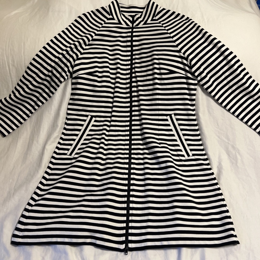 Cabi 5851 High-Low Stripe Jacket Black White Zip Front Pockets Medium